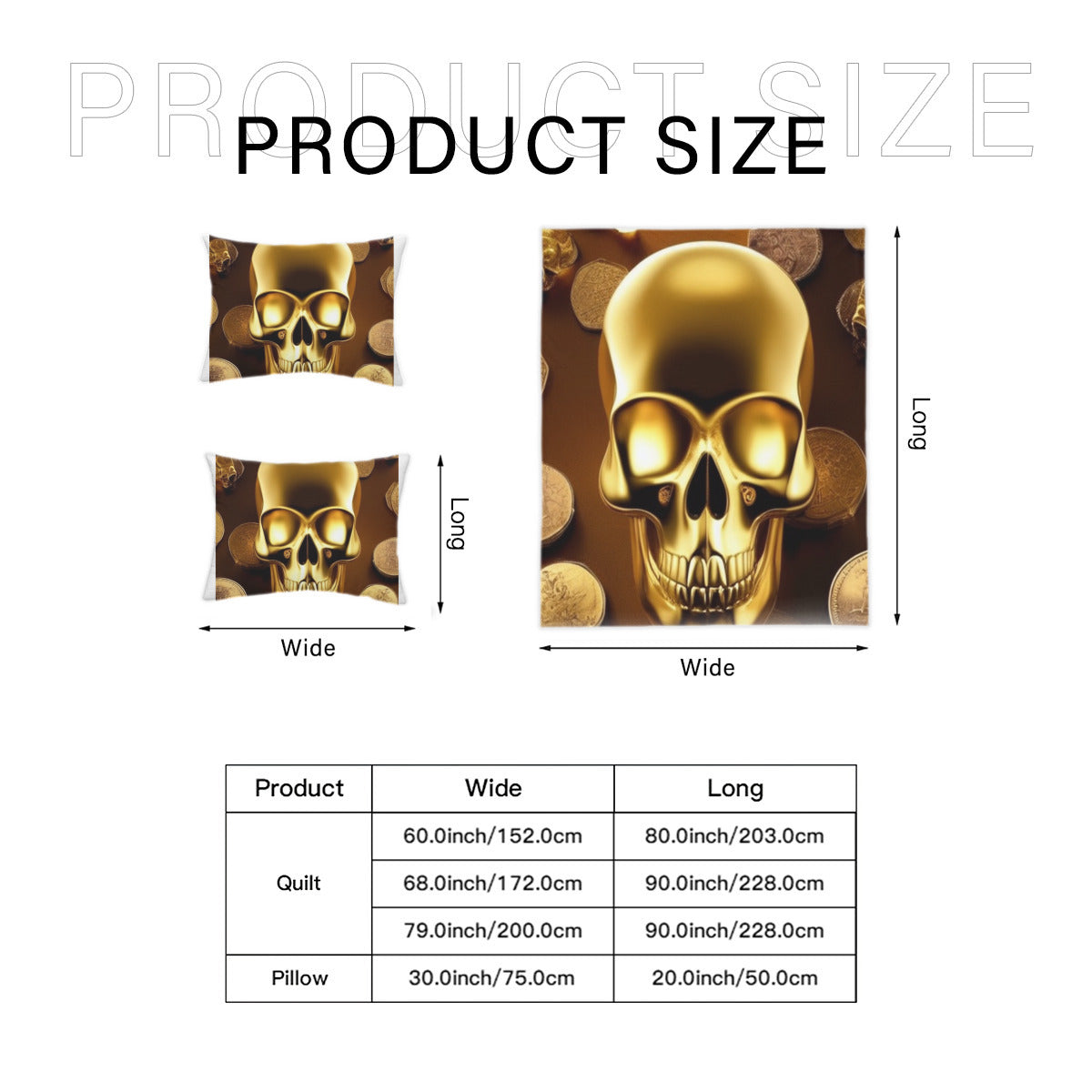Quilt cover four-piece set (double-sided printing) | Polyester - Gold skull design Classic Coins backdrop